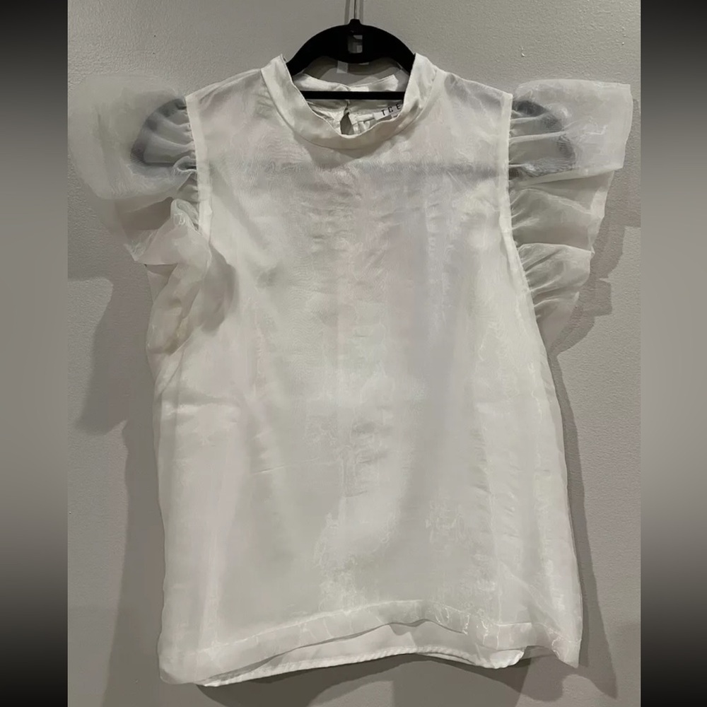 TCEC White Sheer Ruffle Sleeve Built-In Slip Tank Blouse Womens Size Medium